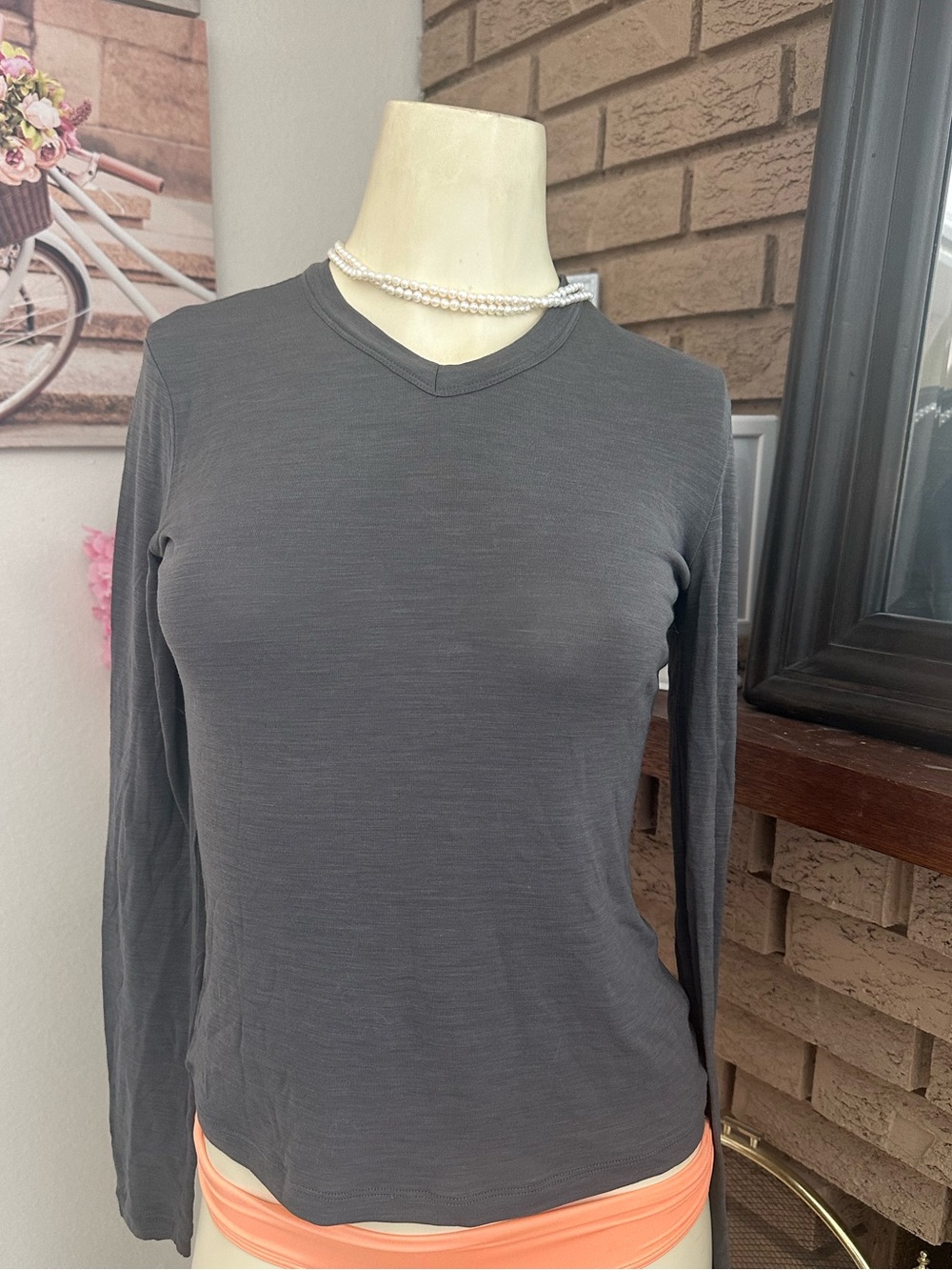 Jean Paul Gaultier Charcoal Gray Long Sleeve V-Neck Top